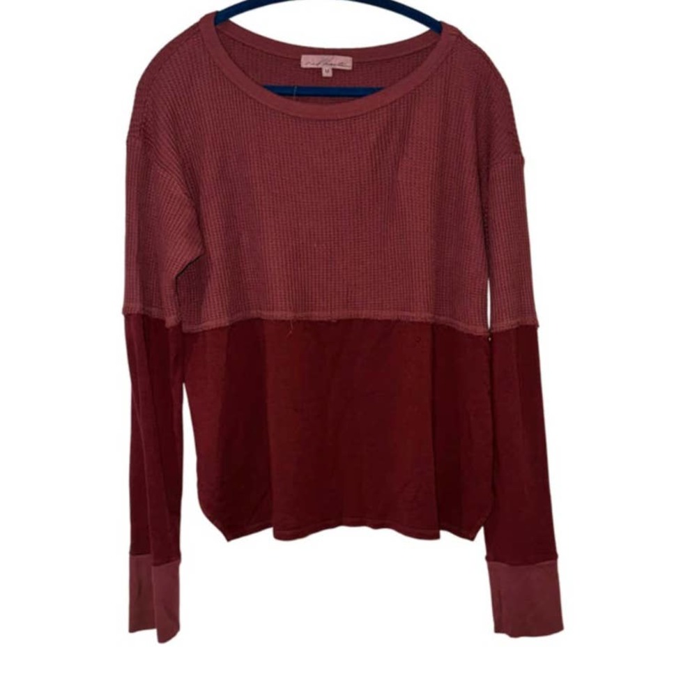 RED HAUTE BURGUNDY WAFFLE KNIT LOOSE FIT PULLOVER TOP MEDIUM